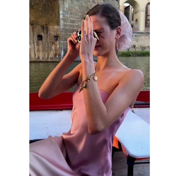 Zara STRAPLESS TIE DYE SATIN EFFECT DRESS - Picture 11 of 16